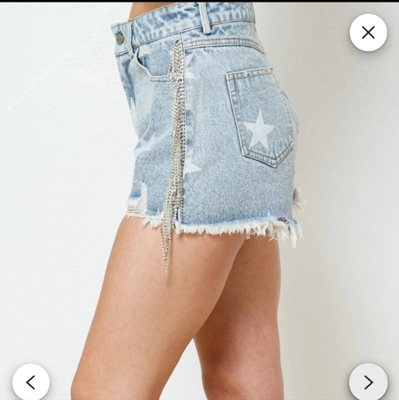 Buckle Light Blue Star Denim Shorts - Picture 8 of 10